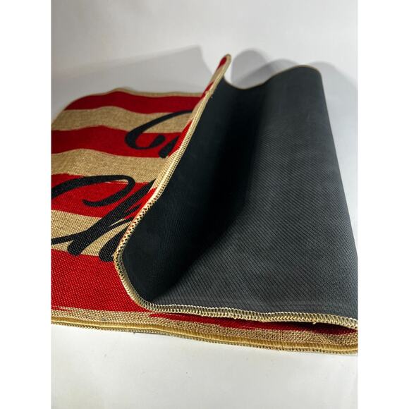 NEW Merry Christmas Rug Doormat Rubber Back Indoor Outdoor Red Natural - Picture 2 of 11